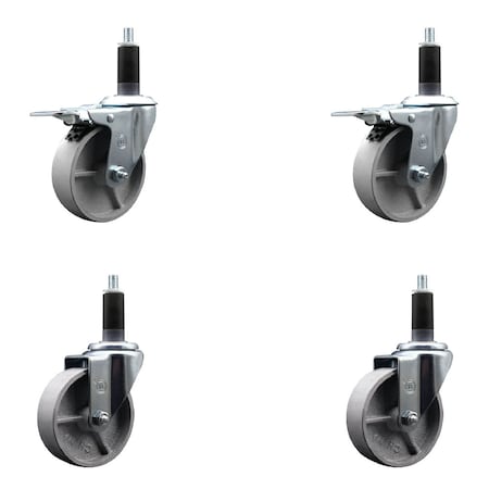 Service Caster 4'' Semi Steel Swivel 1-1/8'' Expanding Stem Caster Set Total Lock Brake, 4PK SCC-EXTTL20S415-SSR-118-4